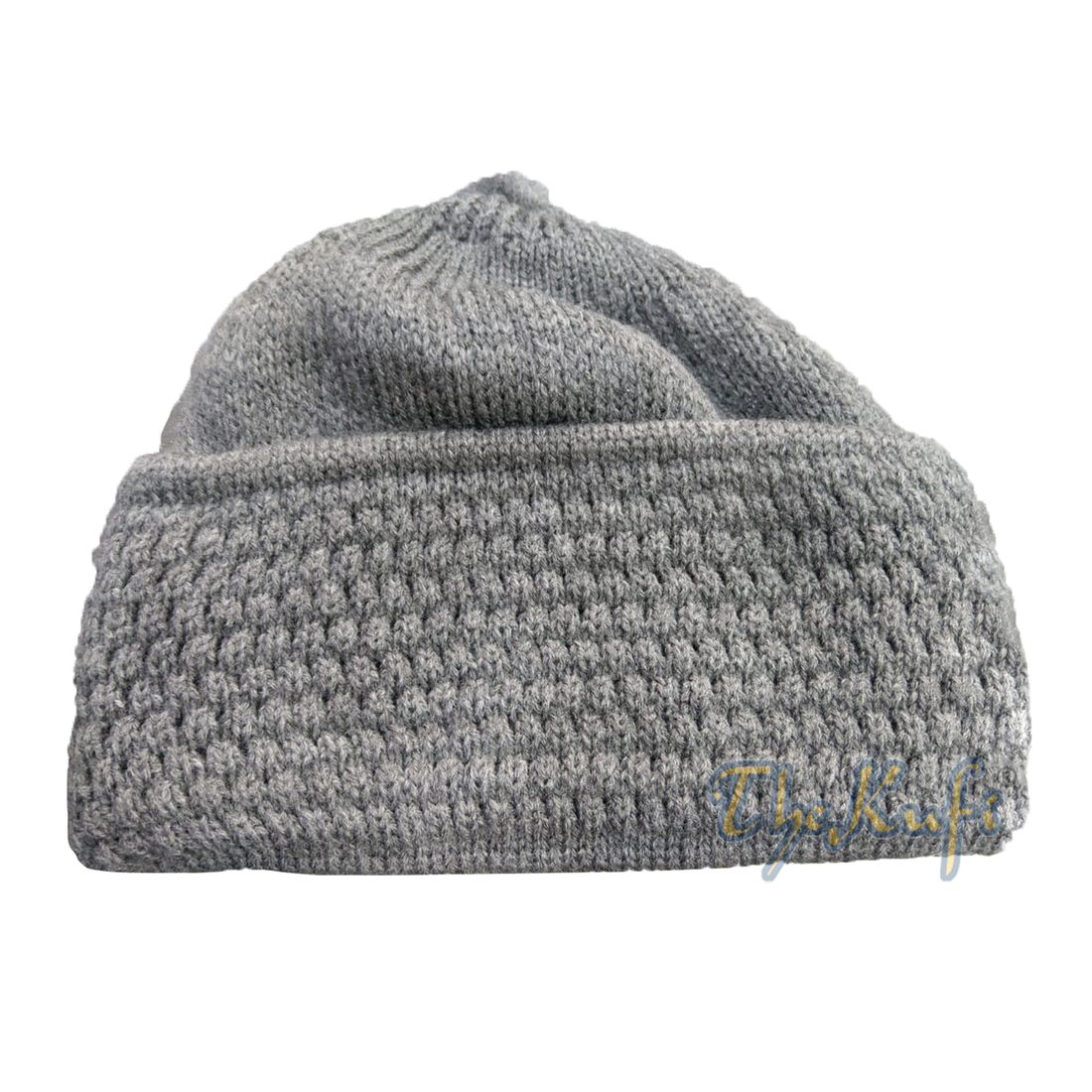 One-size Gray Thick-weave Stretchy Double Layer Warm Cotton-acrylic Beanie Hat with Pompom