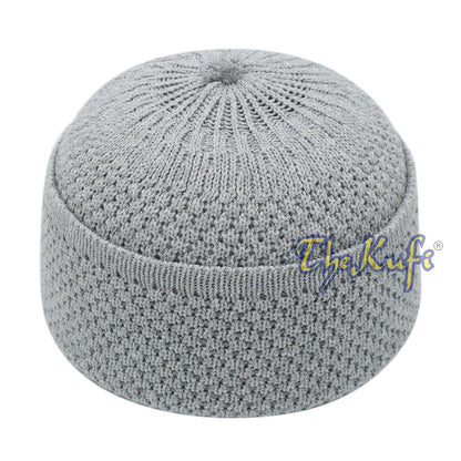 One-Size Light Gray Thick-Weave Stretchy Double Layer Warm Cotton-Acrylic Beanie Hat with Pompom