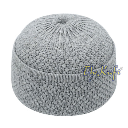 One-Size Light Gray Thick-Weave Stretchy Double Layer Warm Cotton-Acrylic Beanie Hat with Pompom