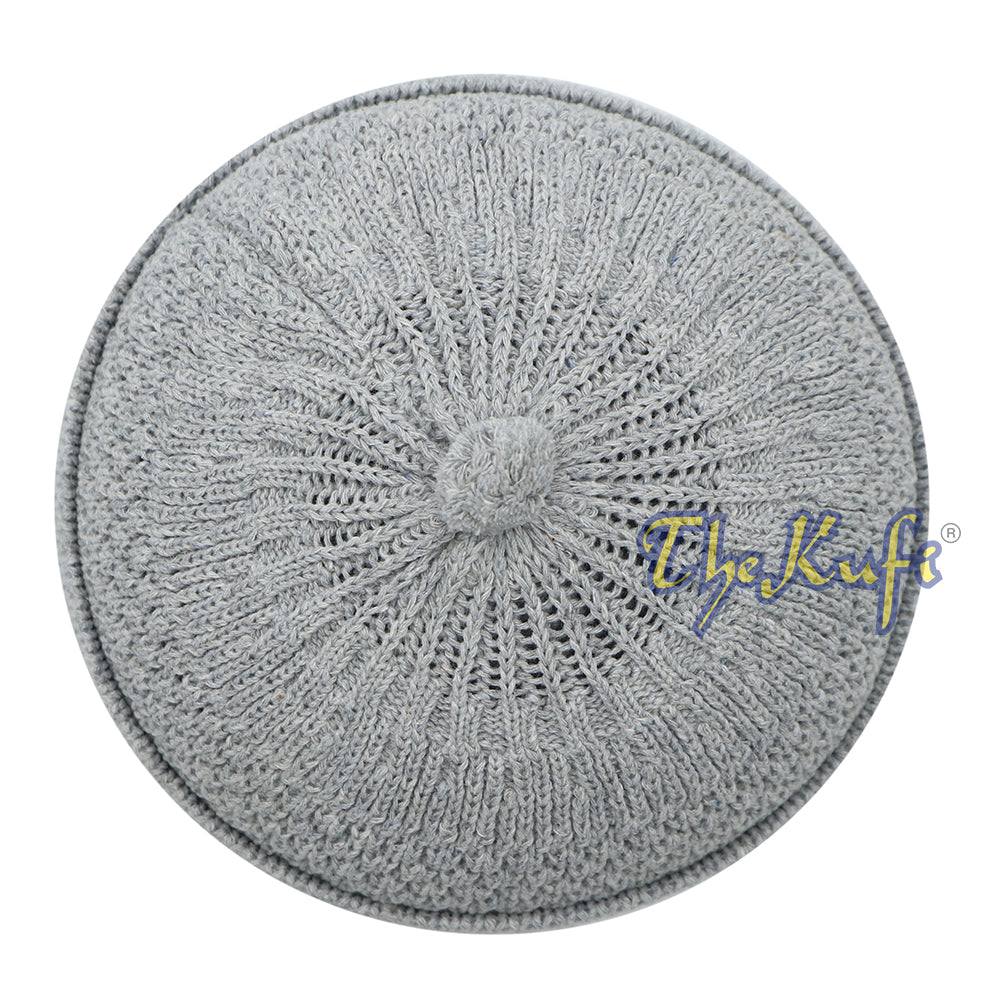 One-Size Light Gray Thick-Weave Stretchy Double Layer Warm Cotton-Acrylic Beanie Hat with Pompom
