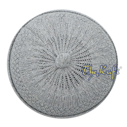 One-Size Light Gray Thick-Weave Stretchy Double Layer Warm Cotton-Acrylic Beanie Hat with Pompom