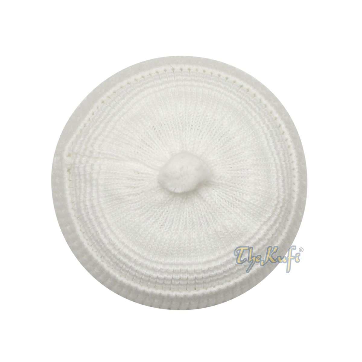 One-size White Thick-weave Stretchy Double Layer Warm Cotton-acrylic Beanie Hat with Pompom