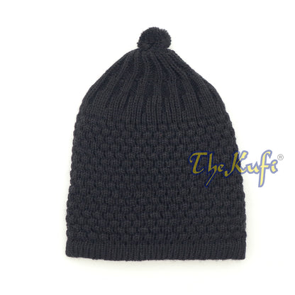 Black Turkish-Style Knit Stretchy Beanie One-Size Kufi