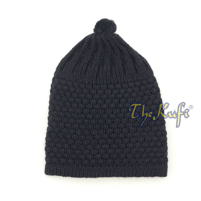 Black Turkish-Style Knit Stretchy Beanie One-Size Kufi