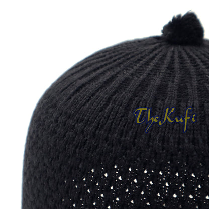 Black Turkish-Style Knit Stretchy Beanie One-Size Kufi
