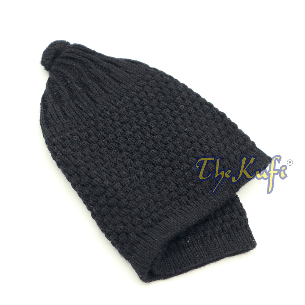 Black Turkish-Style Knit Stretchy Beanie One-Size Kufi