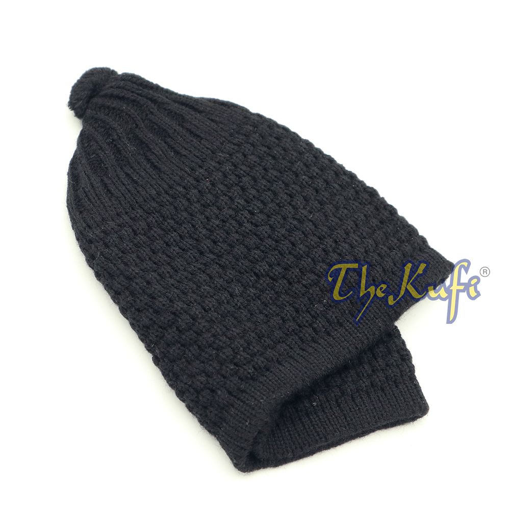 Black Turkish-Style Knit Stretchy Beanie One-Size Kufi
