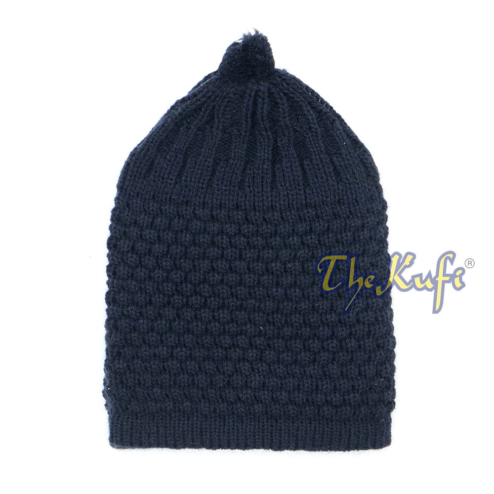 Dark Blue Color Turkish-Style Knit Stretchy Beanie Hat One-Size