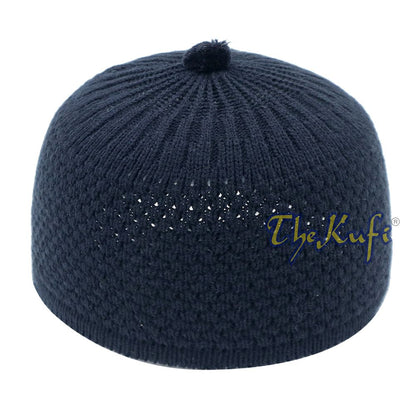 Dark Blue Color Turkish-Style Knit Stretchy Beanie Hat One-Size