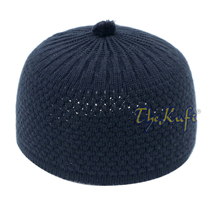 Dark Blue Color Turkish-Style Knit Stretchy Beanie Hat One-Size
