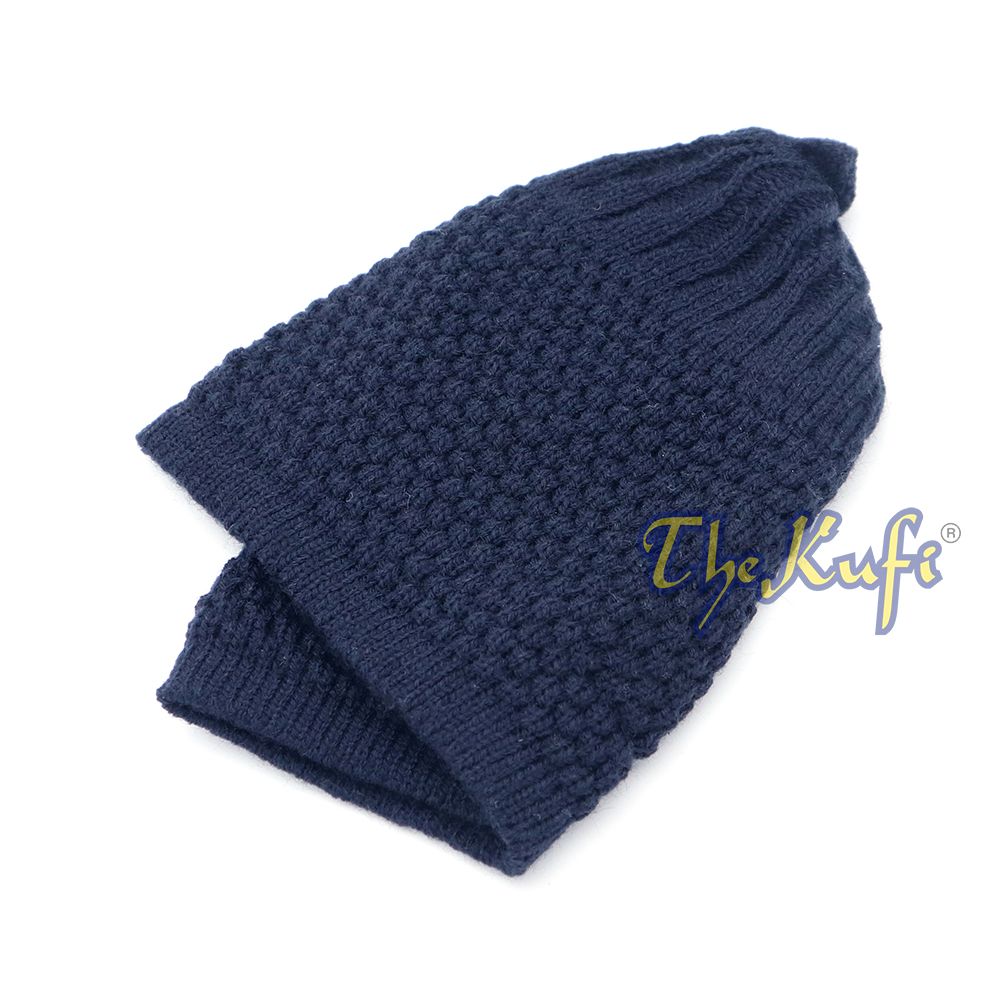 Dark Blue Color Turkish-Style Knit Stretchy Beanie Hat One-Size
