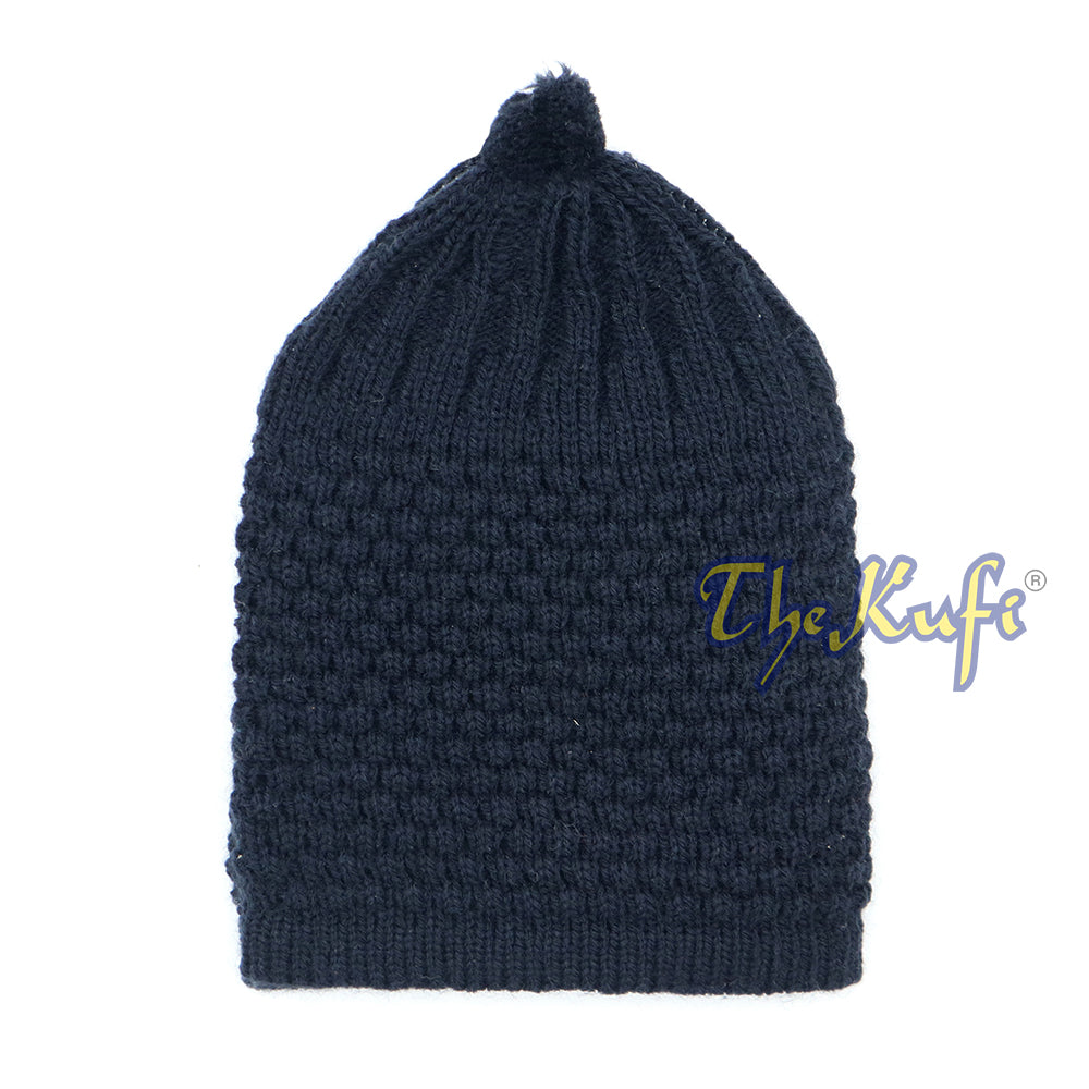 Dark Blue Color Turkish-Style Knit Stretchy Beanie Hat One-Size
