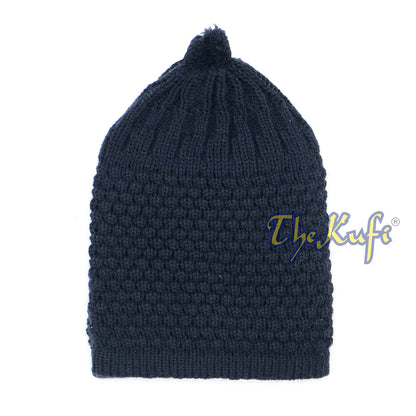 Dark Blue Color Turkish-Style Knit Stretchy Beanie Hat One-Size