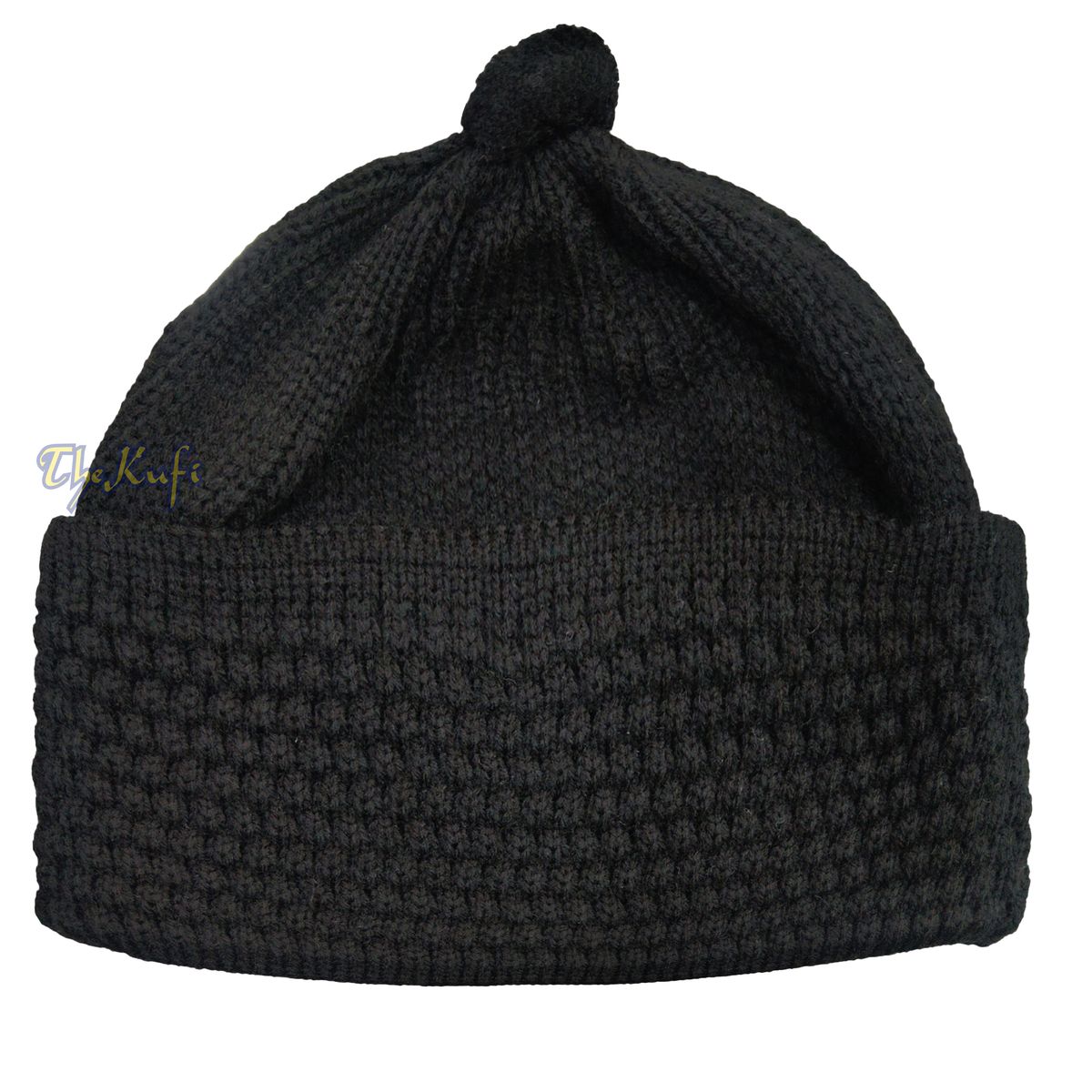 Black Winter Beanie with Pompom Thick Faux Wool Double Layer Warm Hat Cap One-Size
