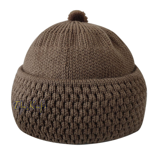 Brown Winter Beanie with Pompom THICK Faux Wool Double Layer Warm Hat Cap ONE-SIZE