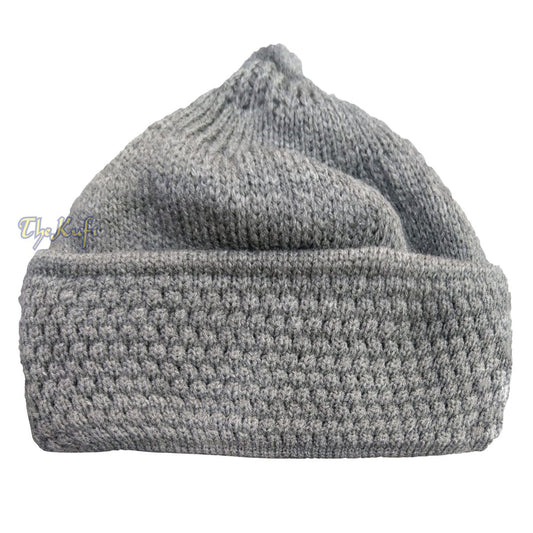 Gray Winter Beanie with Pompom Thick Faux Wool Double Layer Warm Hat Cap One-Size