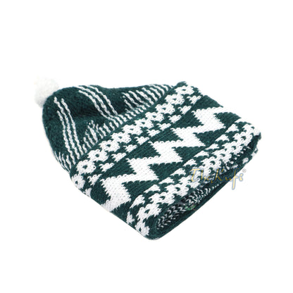 Warm Dark Green Cotton-Blend Zigzag Beanie Kufi