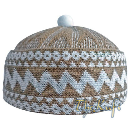 Warm Light Brown Cotton-Blend Zigzag Beanie Kids Kufi