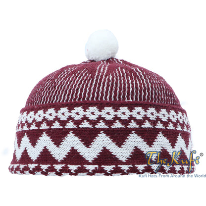 Warm Maroon Cotton Blend Zigzag Winter Beanie Kufi