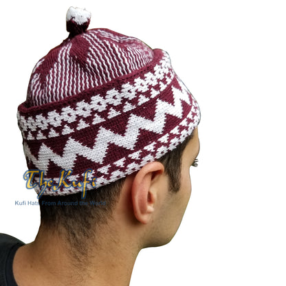 Warm Maroon Cotton Blend Zigzag Winter Beanie Kufi