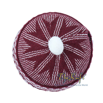 Warm Maroon Cotton Blend Zigzag Winter Beanie Kufi