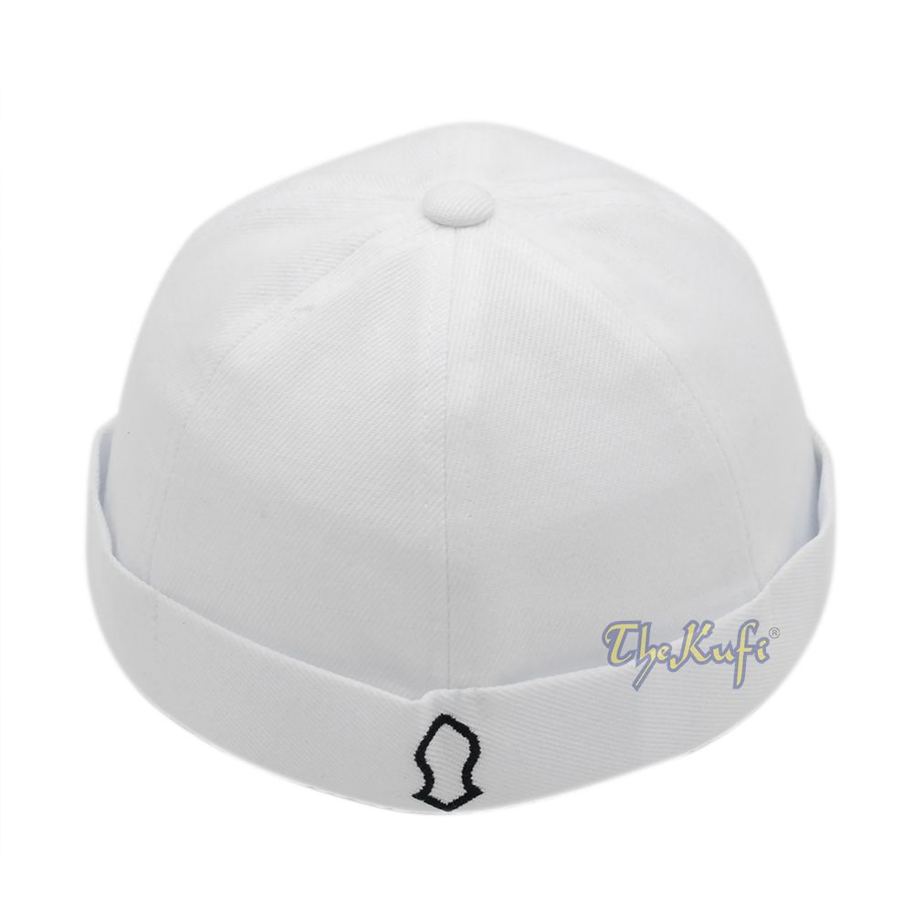 Muslim Brimless Baseball Cap – White Rasulullah Sandal Nalain Kufi One-Size Adjustable Muslim Hat