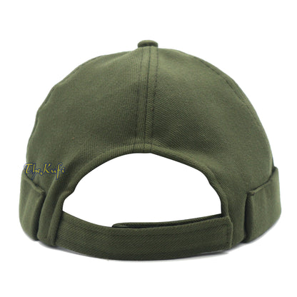 Army Green Visorless Baseball Cap Adjustable Strap & Velcro