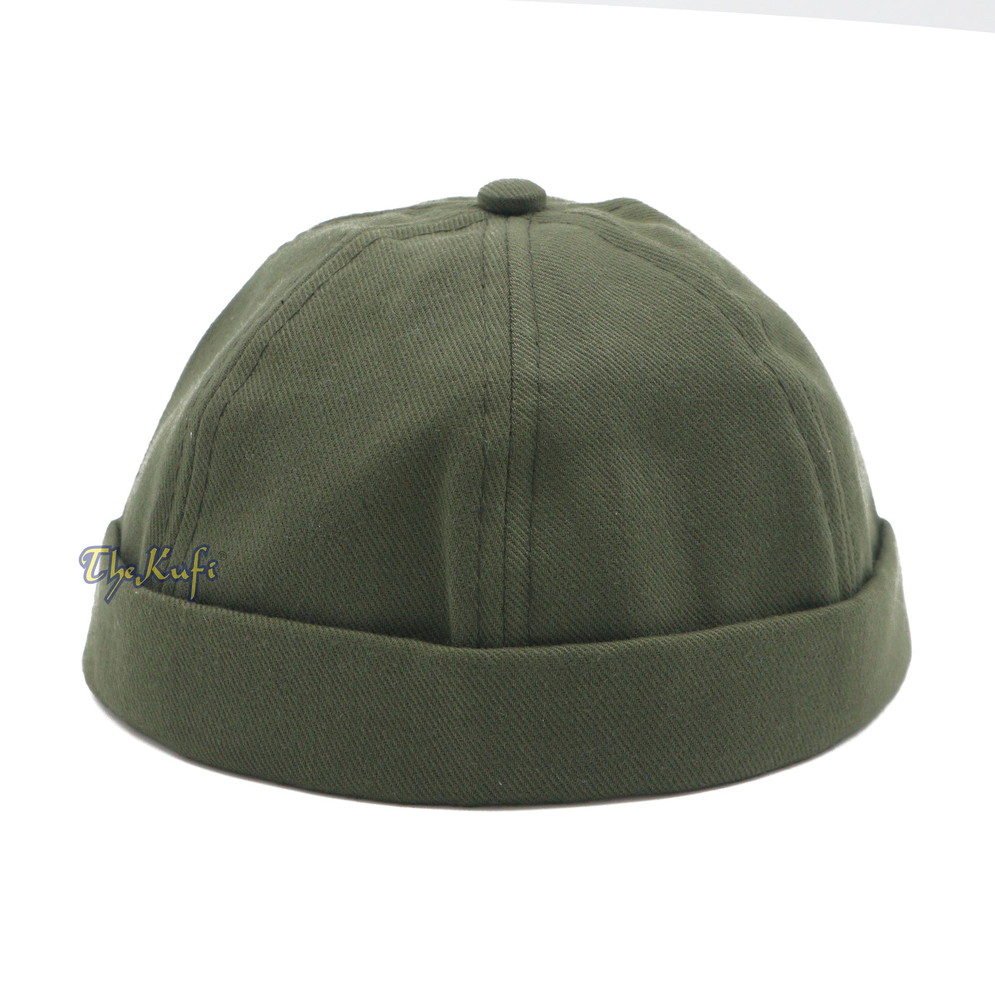 Army Green Visorless Baseball Cap Adjustable Strap & Velcro