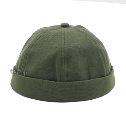 Army Green Visorless Baseball Cap Adjustable Strap & Velcro