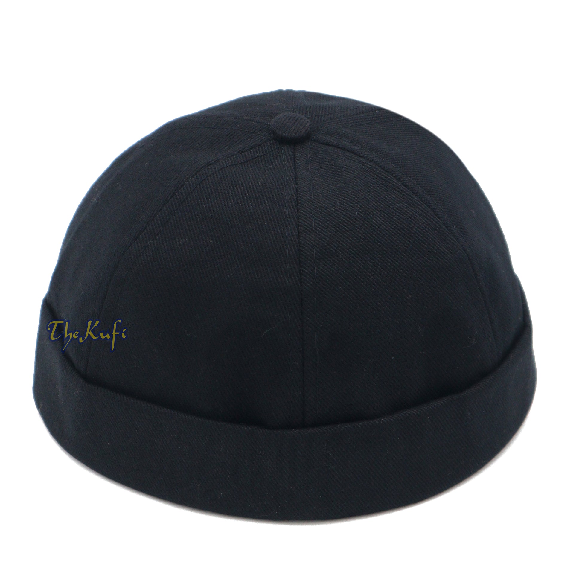 Black Brimless Baseball Cap Adjustable Strap & Velcro