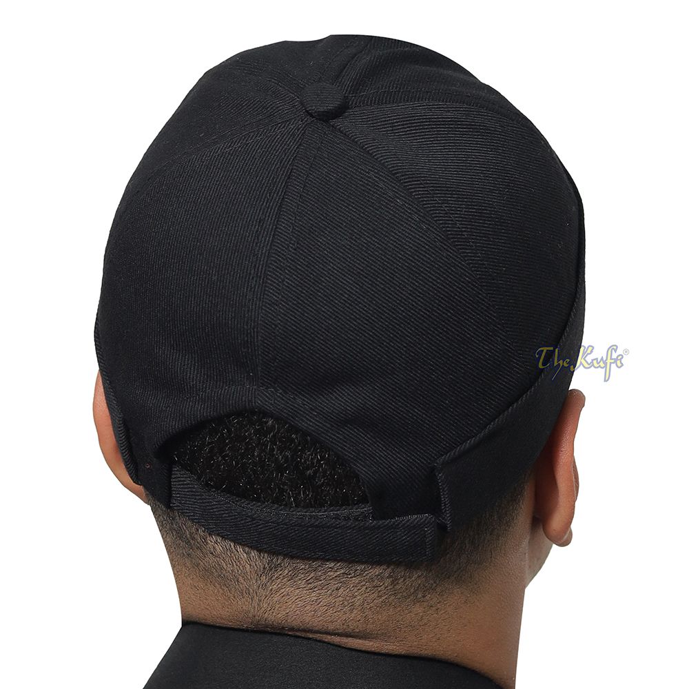 Black Brimless Baseball Cap Adjustable Strap & Velcro
