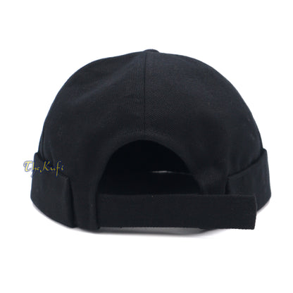 Black Brimless Baseball Cap Adjustable Strap & Velcro