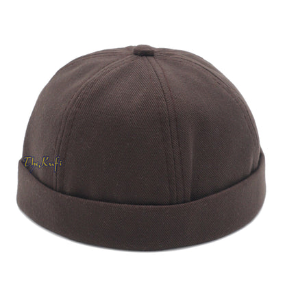 Brown Brimless Baseball Cap Adjustable Strap & Velcro