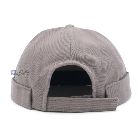 Grey Brimless Baseball Cap Adjustable Strap & Velcro