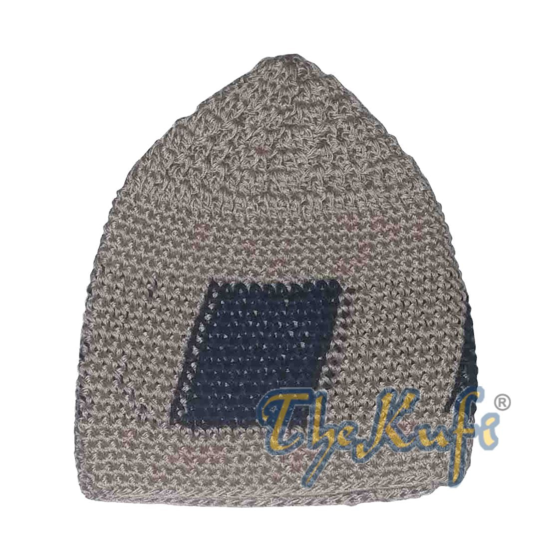 Hand-crocheted Khaki Kufi With Black Squares For Kids