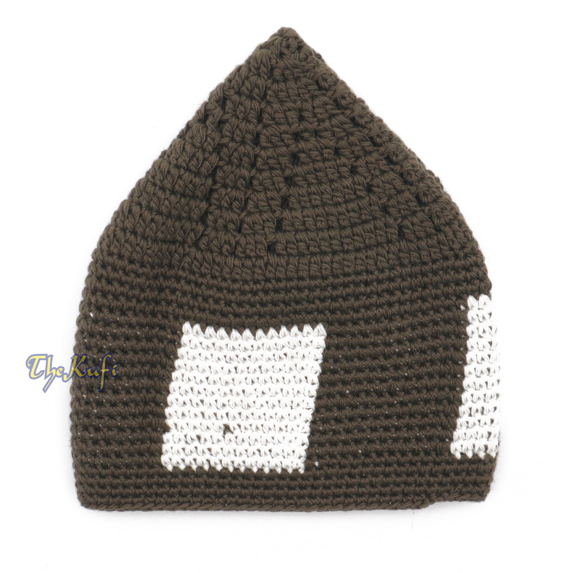 Dark Green Hand-Crocheted Durable Cotton Kufi Hat Cap With White Design