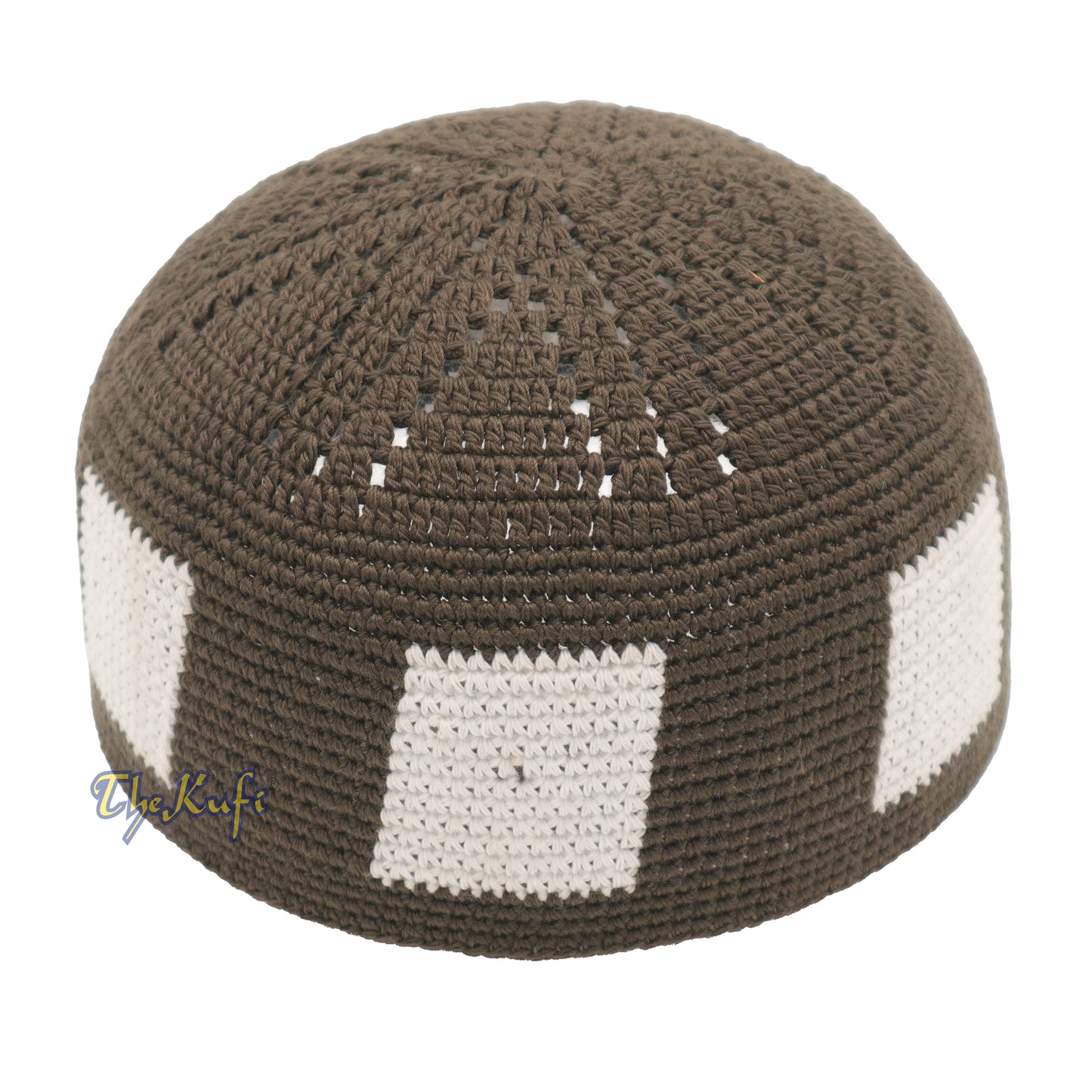 Dark Green Hand-Crocheted Durable Cotton Kufi Hat Cap With White Design