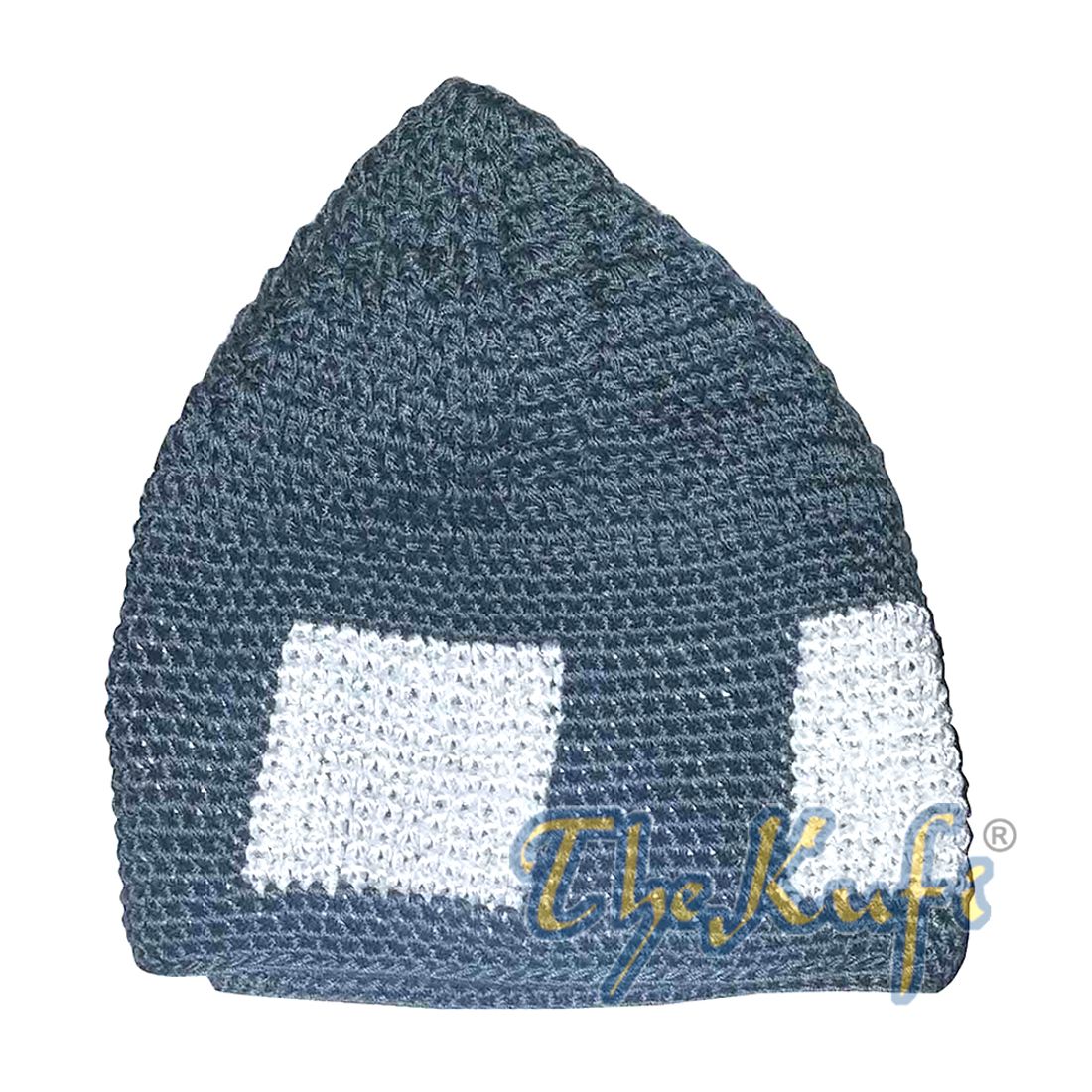 Dark Gray Hand-crocheted Durable Cotton Kufi Hat Cap with White Design