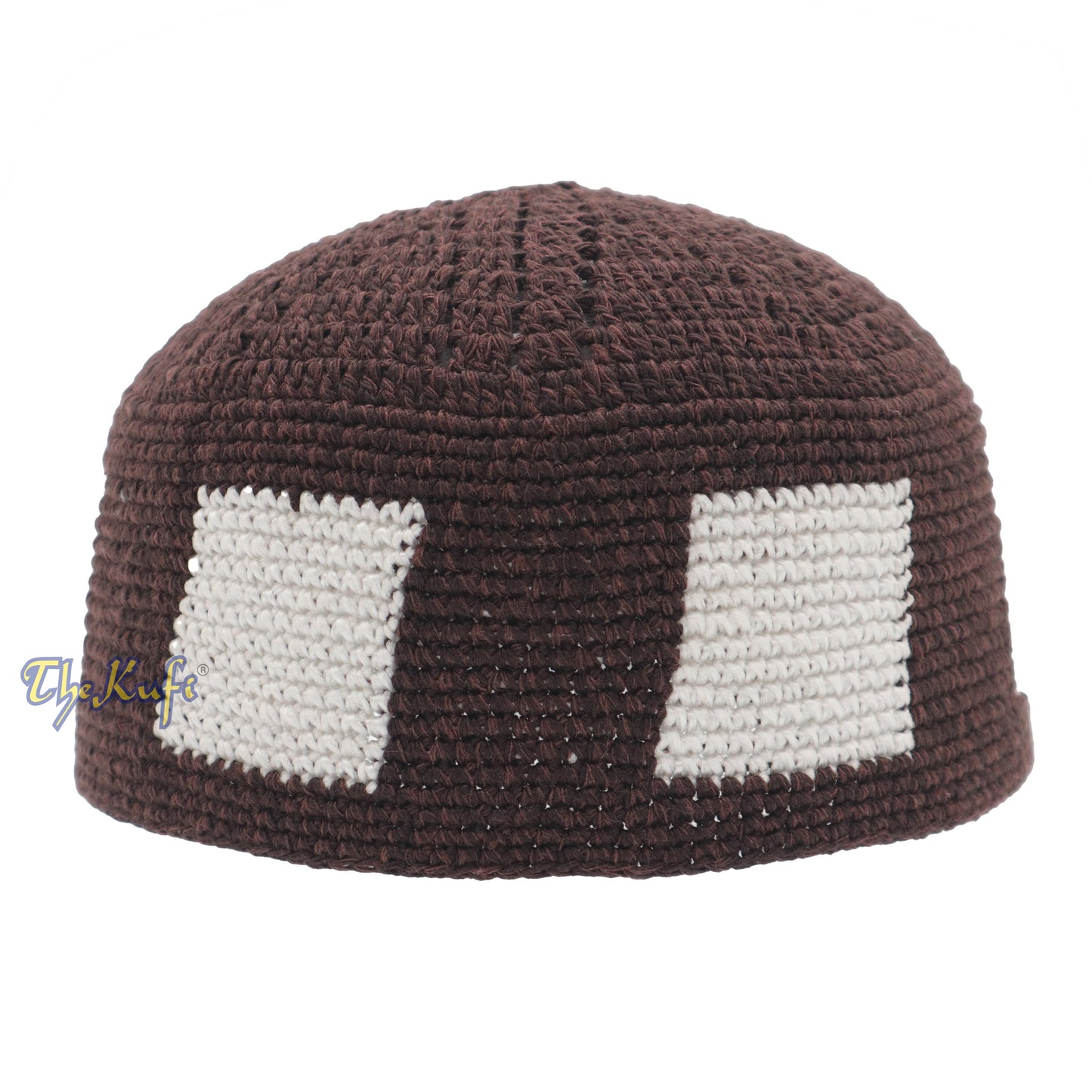 Kufi Coklat Tua yang dirajut tangan Dengan Petak Putih Untuk Kanak-kanak