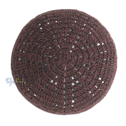 Hand-Crocheted Dark Brown Kufi With White Squares For Kids