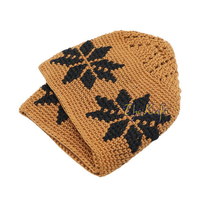 Hand-Crocheted Rust Brown Kufi with Brown Stars For Kids