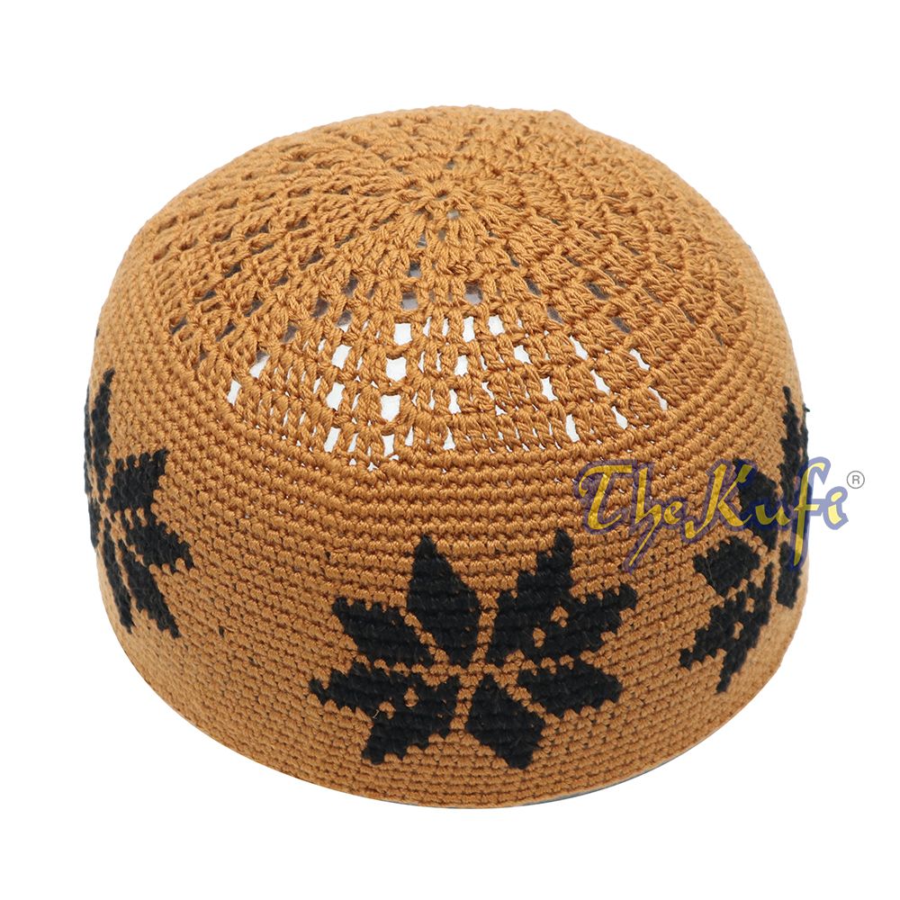 Hand-Crocheted Rust Brown Kufi with Brown Stars For Kids