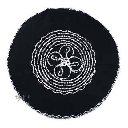 Kufi Islam Kapas Buatan Tangan Tinggi yang Unik dengan Topi Sulaman Hitam dan Perak
