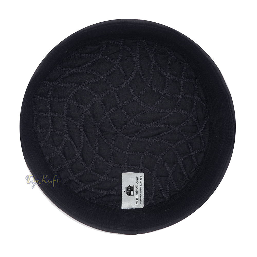Premium Black Padded Malawi Kufis - Handmade Round Embroidered Asad Motif Muslim Prayer Caps