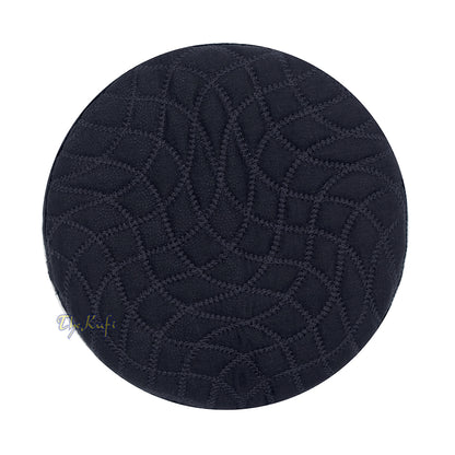 Premium Black Padded Malawi Kufis - Handmade Round Embroidered Asad Motif Muslim Prayer Caps