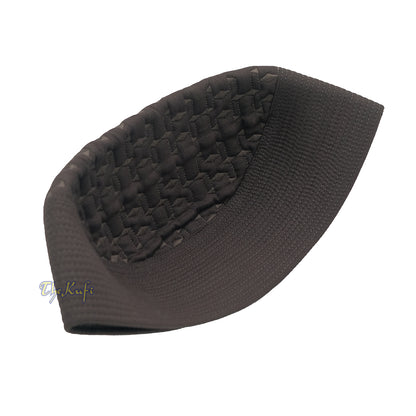 Kufi Malawi Premium Berlapis Coklat Tua - Peci Sembahyang Muslim Motif Ghalib Bulat Bordir Buatan Tangan