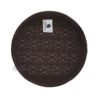 Kufi Malawi Premium Berlapis Coklat Tua - Peci Sembahyang Muslim Motif Ghalib Bulat Bordir Buatan Tangan