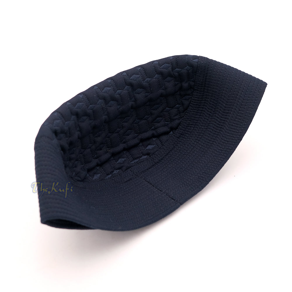 Premium Dark Navy Blue Padded Malawi Kufis - Handmade Round Embroidered Ghalib Motif Muslim Prayer Caps