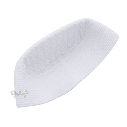 Premium White Padded Malawi Kufis – Handmade Round Embroidered Ghalib Motif Muslim Prayer Caps