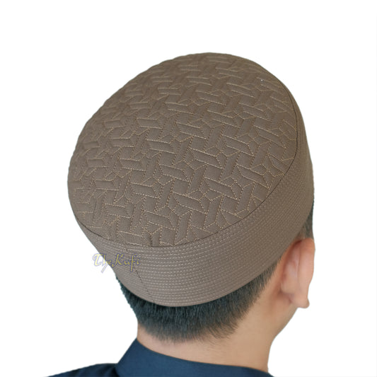 Premium Light Brown Padded Malawi Kufis – Handmade Round Embroidered Haram Motif Muslim Prayer Caps